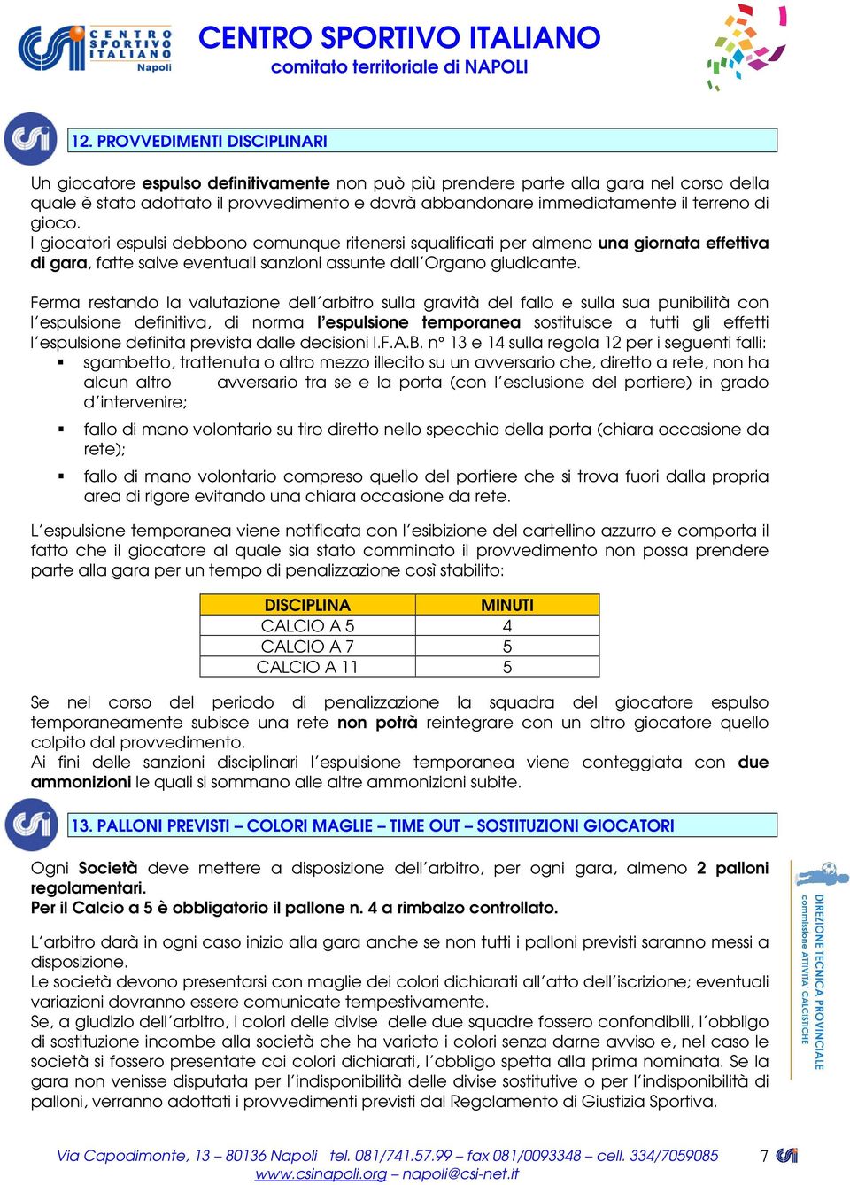 Ferma restando la valutazione dell arbitro sulla gravità del fallo e sulla sua punibilità con l espulsione definitiva, di norma l espulsione temporanea sostituisce a tutti gli effetti l espulsione