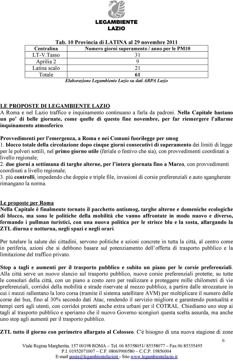 Nella Capitale bastano un po di belle giornate, come quelle di questo fine novembre, per far riemergere l'allarme inquinamento atmosferico.