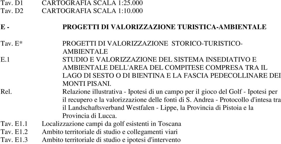 Relazione illustrativa - Ipotesi di un campo per il gioco del Golf - Ipotesi per il recupero e la valorizzazione delle fonti di S.