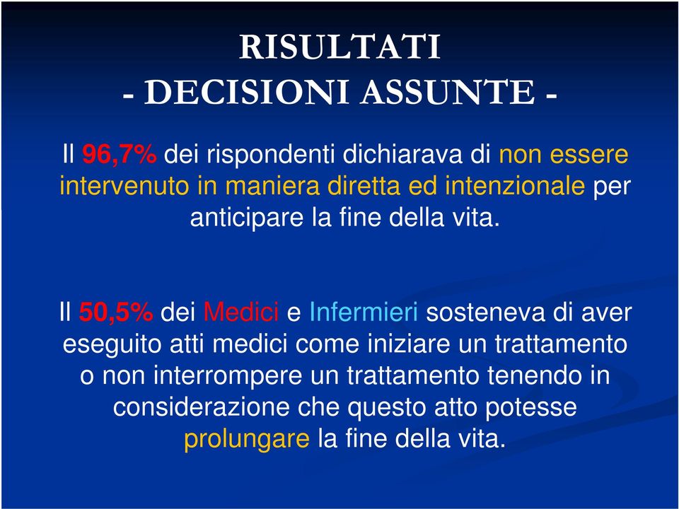 Il 50,5% dei Medici e Infermieri sosteneva di aver eseguito atti medici come iniziare un