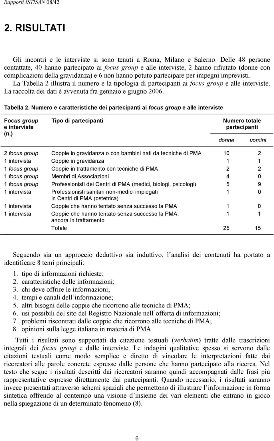 imprevisti. La Tabella 2 illustra il numero e la tipologia di partecipanti ai focus group e alle interviste. La raccolta dei dati è avvenuta fra gennaio e giugno 2006. Tabella 2. Numero e caratteristiche dei partecipanti ai focus group e alle interviste Focus group e interviste (n.