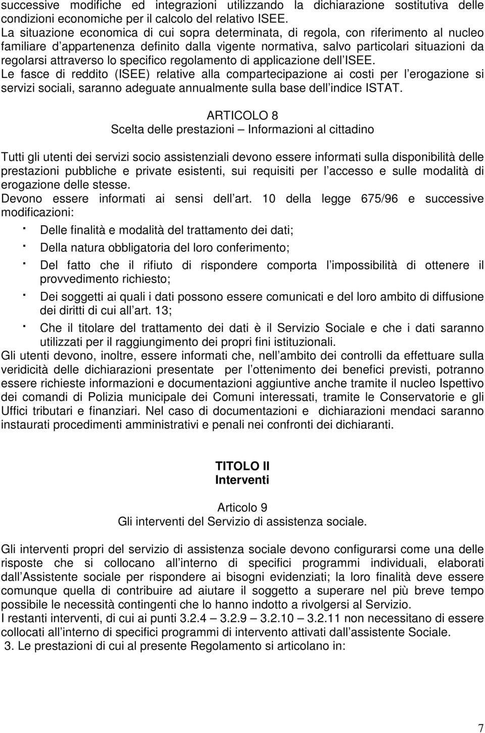 lo specifico regolamento di applicazione dell ISEE.