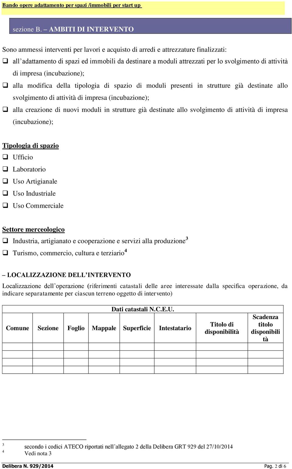 attività di impresa (incubazione); alla modifica della tipologia di spazio di moduli presenti in strutture già destinate allo svolgimento di attività di impresa (incubazione); alla creazione di nuovi