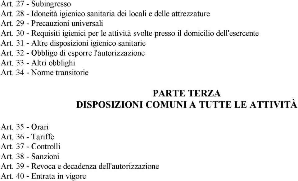 32 - Obbligo di esporre l'autorizzazione Art. 33 - Altri obblighi Art.