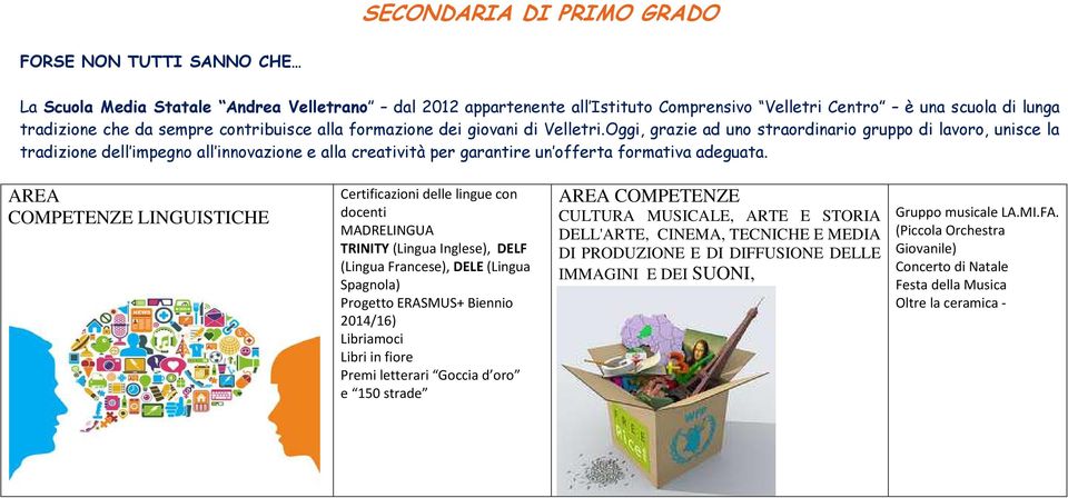 Oggi, grazie ad uno straordinario gruppo di lavoro, unisce la tradizione dell impegno all innovazione e alla creatività per garantire un offerta formativa adeguata.