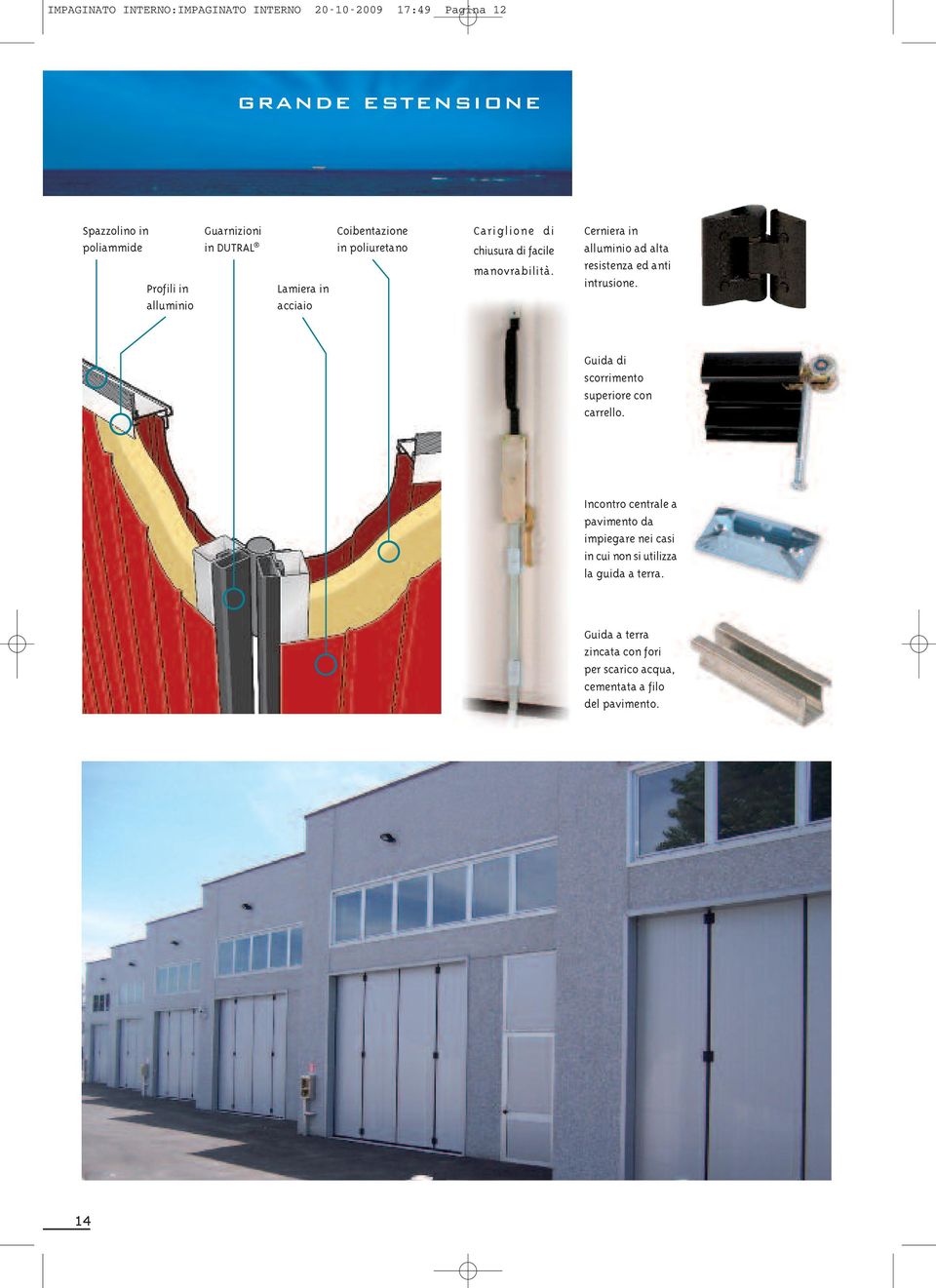 Cerniera in alluminio ad alta resistenza ed anti intrusione. Guida di scorrimento superiore con carrello.