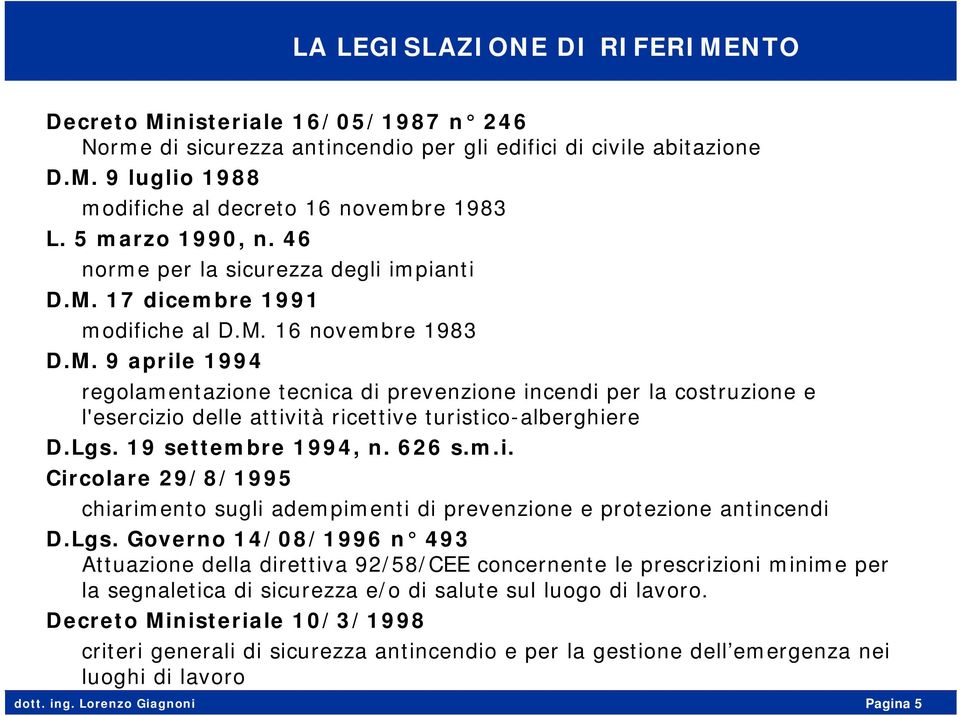 17 dicembre 1991 modifiche al D.M. 16 novembre 1983 D.M. 9 aprile 1994 regolamentazione tecnica di prevenzione incendi per la costruzione e l'esercizio delle attività ricettive turistico-alberghiere D.