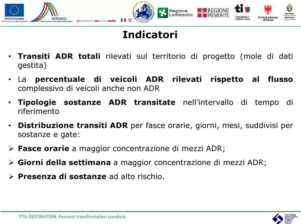 di riferimento Distribuzione transiti ADR per fasce orarie, giorni, mesi, suddivisi per sostanze e gate: Fasce orarie a