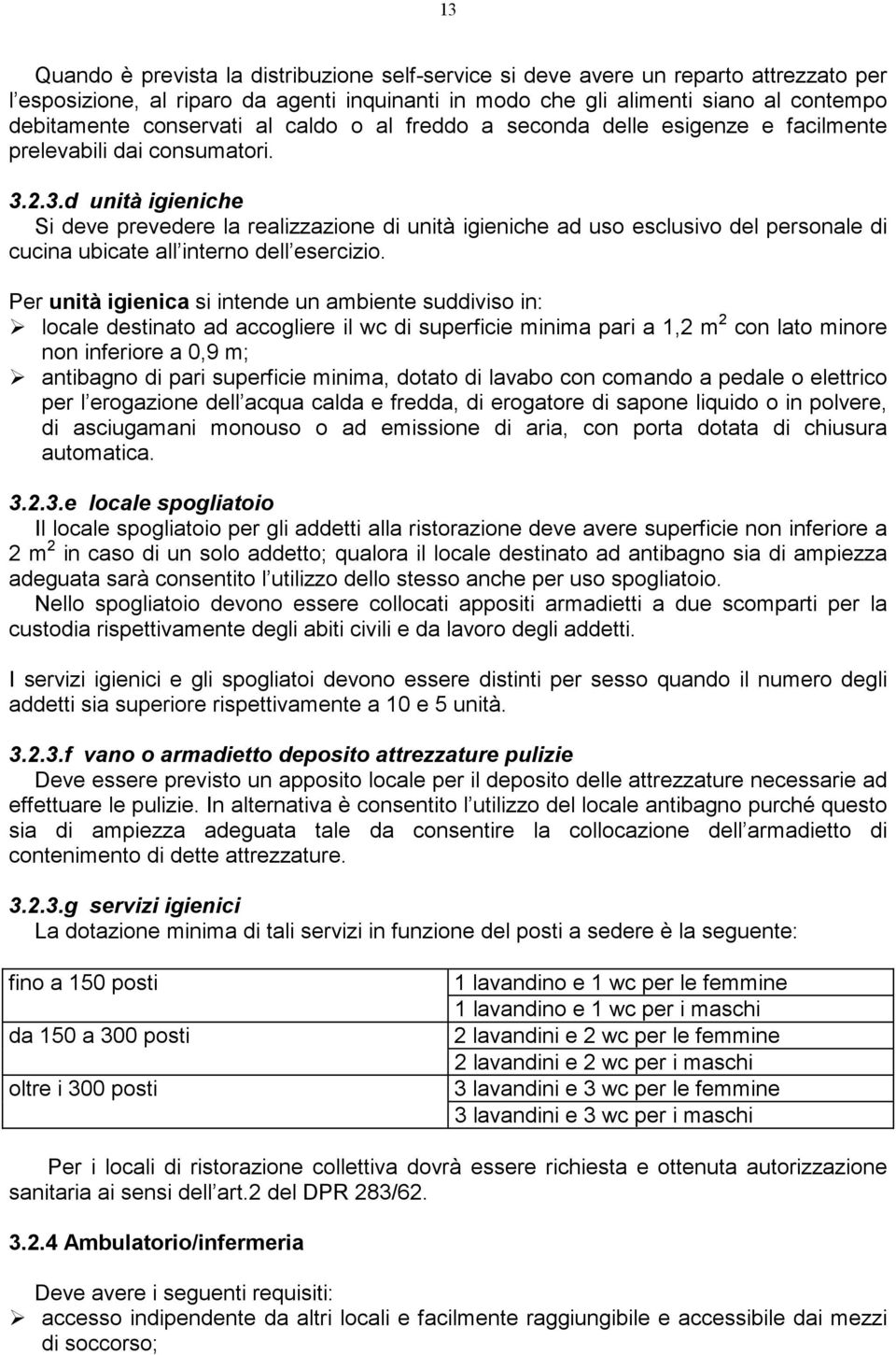 2.3.d unità igieniche Si deve prevedere la realizzazione di unità igieniche ad uso esclusivo del personale di cucina ubicate all interno dell esercizio.