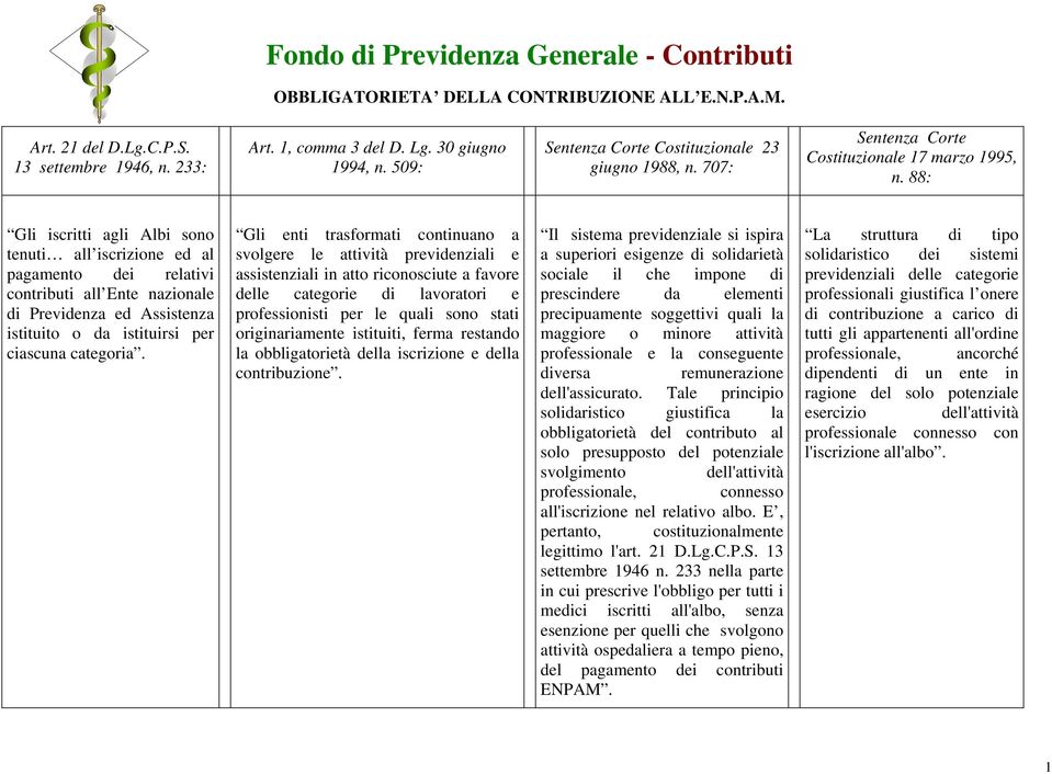 88: Gli iscritti agli Albi sono tenuti all iscrizione ed al pagamento dei relativi contributi all Ente nazionale di Previdenza ed Assistenza istituito o da istituirsi per ciascuna categoria.