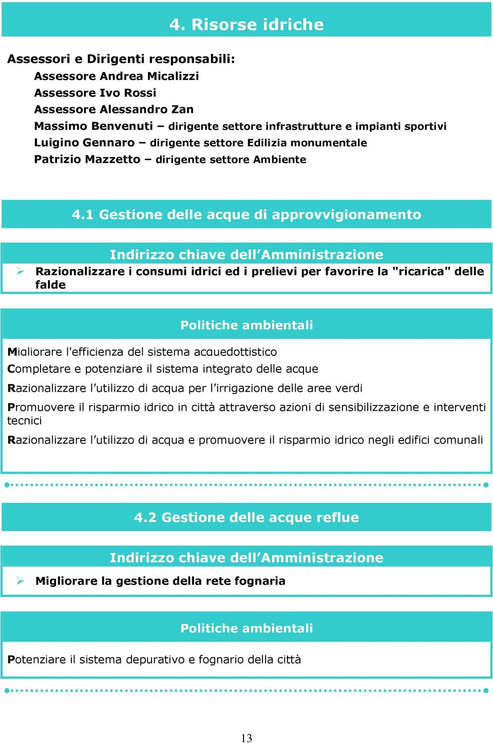 1 Gestione delle acque di approvvigionamento Razionalizzare i consumi idrici ed i prelievi per favorire la "ricarica" delle falde Migliorare l'efficienza del sistema acquedottistico Completare e