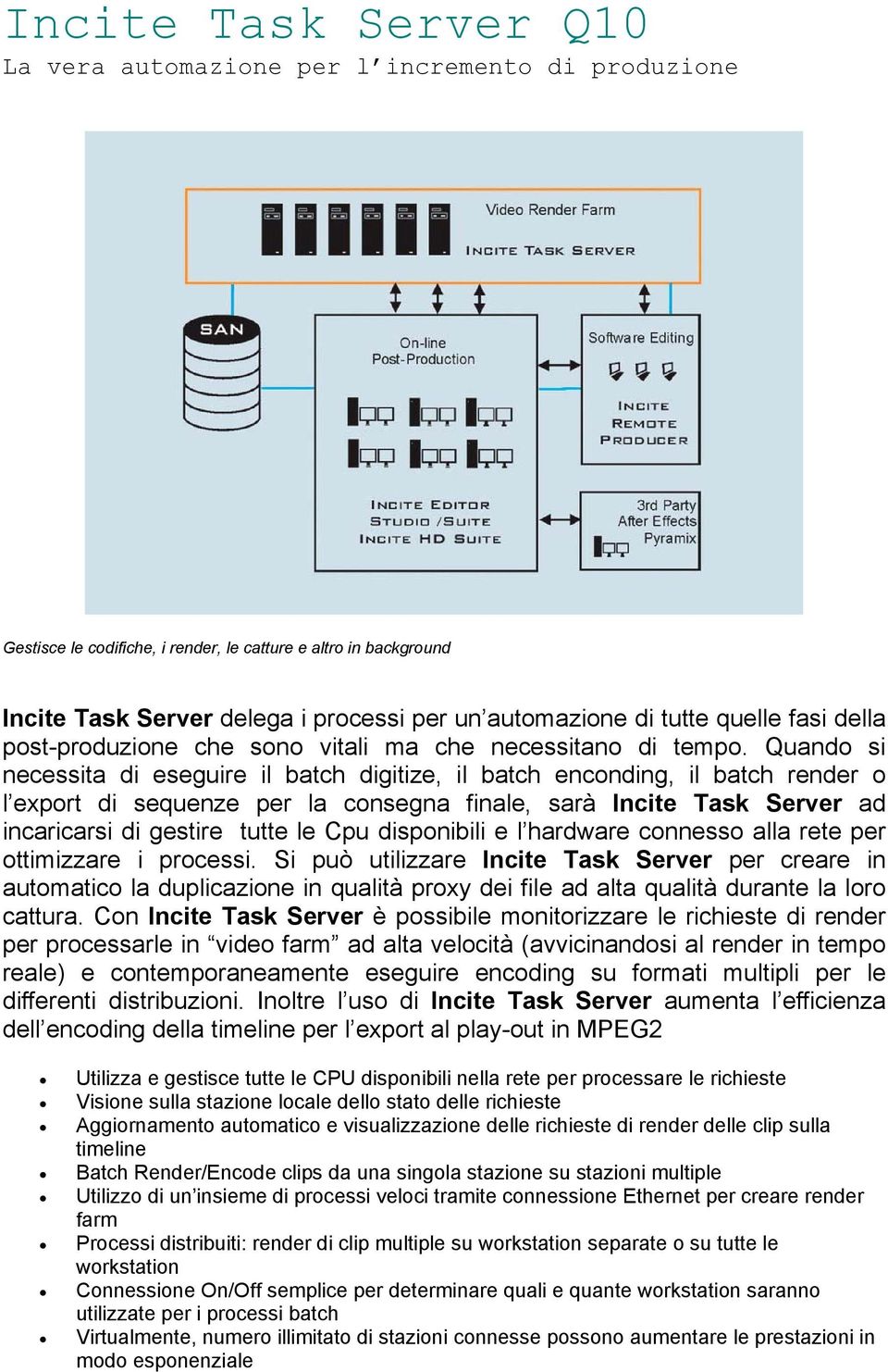 Quando si necessita di eseguire il batch digitize, il batch enconding, il batch render o l export di sequenze per la consegna finale, sarà Incite Task Server ad incaricarsi di gestire tutte le Cpu