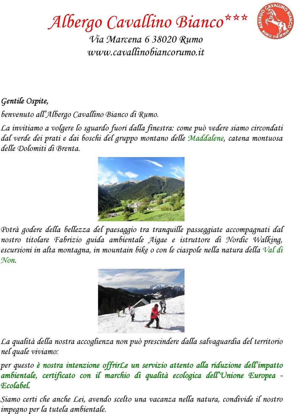 Potrà godere della bellezza del paesaggio tra tranquille passeggiate accompagnati dal nostro titolare Fabrizio guida ambientale Aigae e istruttore di Nordic Walking, escursioni in alta montagna, in