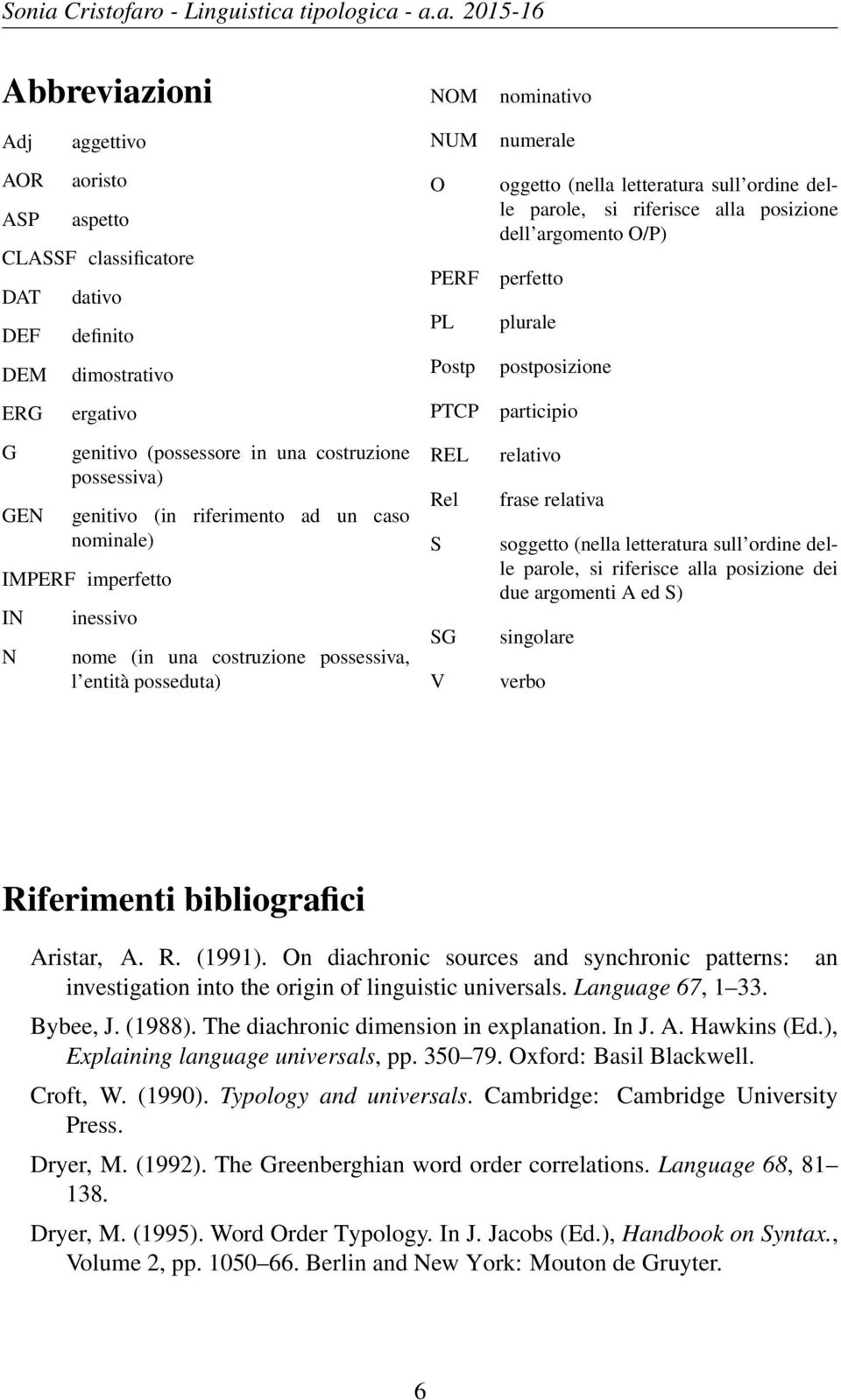 (nella letteratura sull ordine delle parole, si riferisce alla posizione dell argomento O/P) perfetto plurale postposizione participio relativo frase relativa soggetto (nella letteratura sull ordine