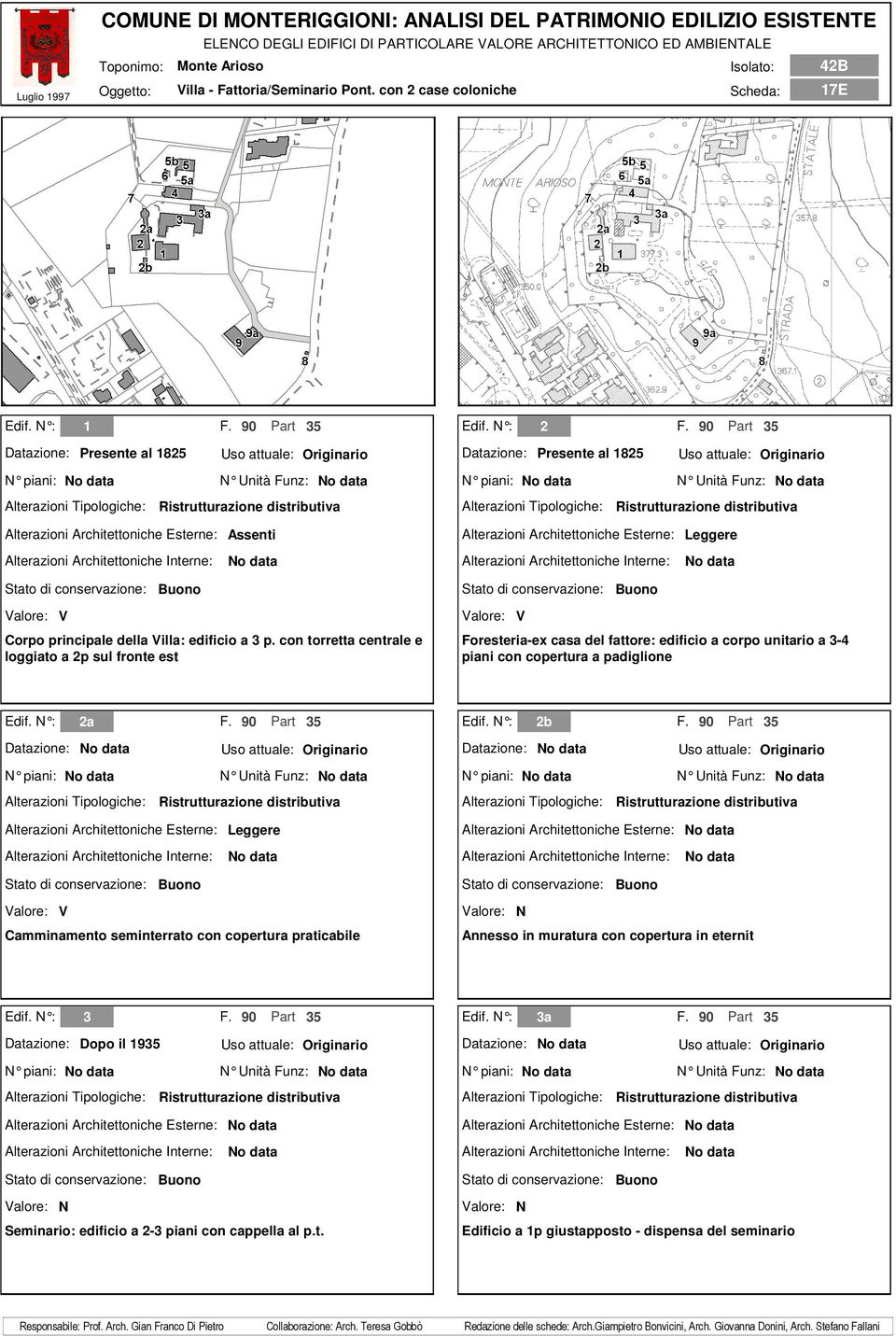 90 Part 35 Datazione: Presente al 1825 Uso attuale: Originario piani: Unità Funz: Leggere Corpo principale della illa: edificio a 3 p.