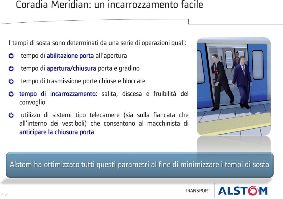 salita, discesa e fruibilità del convoglio utilizzo di sistemi tipo telecamere (sia sulla fiancata che all interno dei vestiboli) che