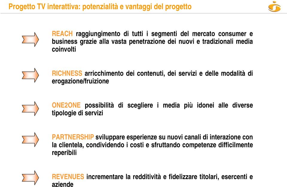 possibilità di scegliere i media più idonei alle diverse tipologie di servizi PARTNERSHIP sviluppare esperienze su nuovi canali di interazione con la