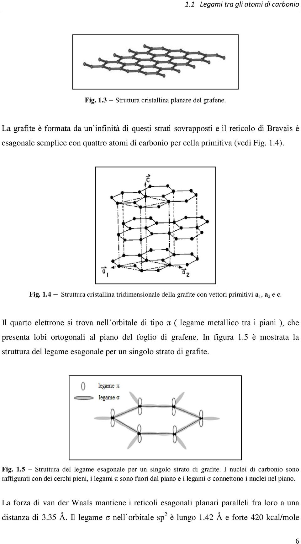4). Fig. 1.4 Struttura cristallina tridimensionale della grafite con vettori primitivi a 1, a 2 e c.