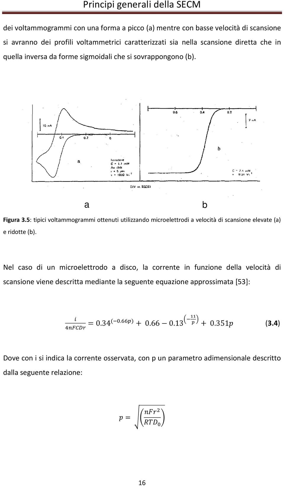 5: tipici voltammogrammi ottenuti utilizzando microelettrodi a velocità di scansione elevate (a) e ridotte (b).