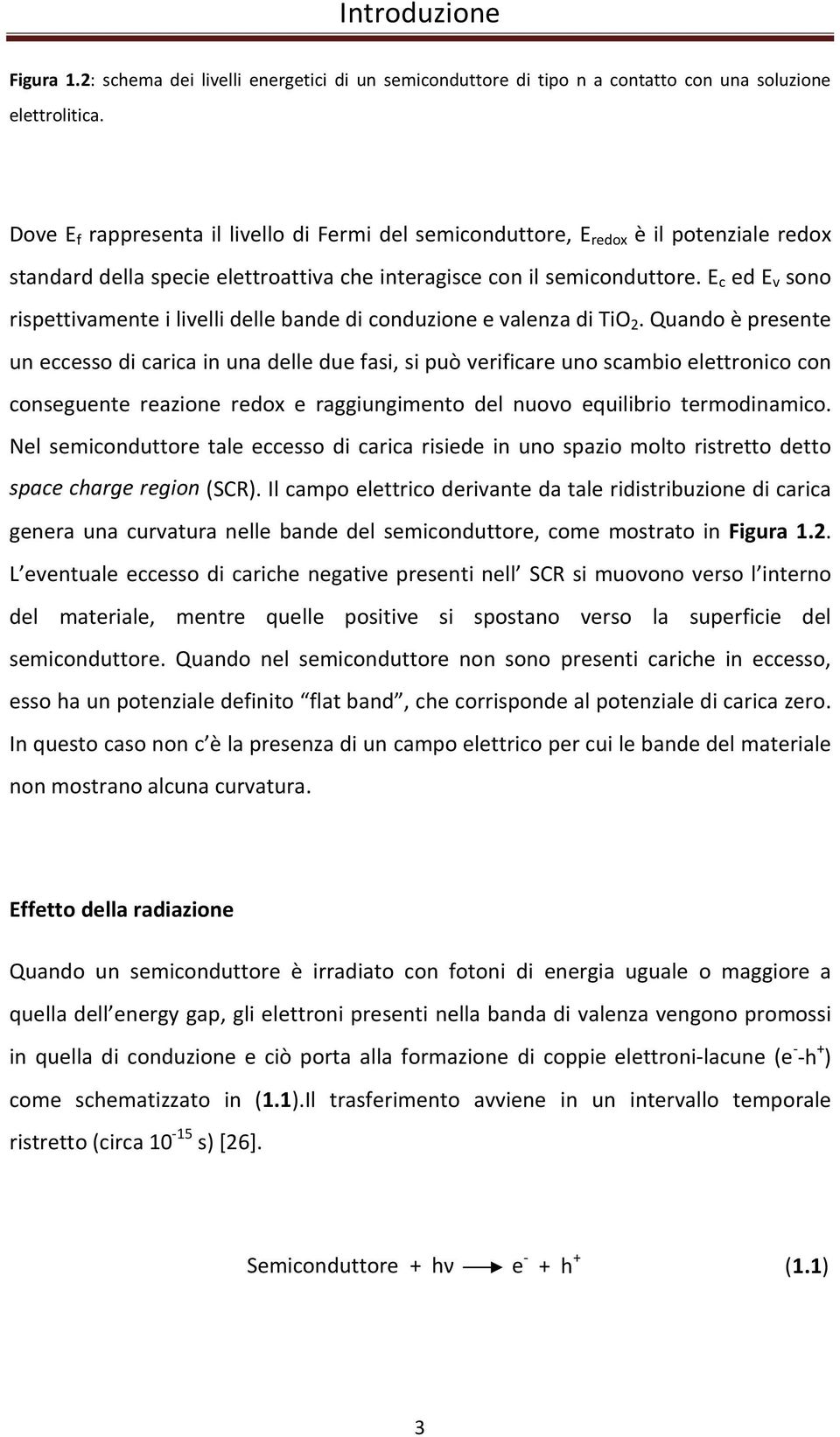 Ec ed Ev sono rispettivamente i livelli delle bande di conduzione e valenza di TiO2.