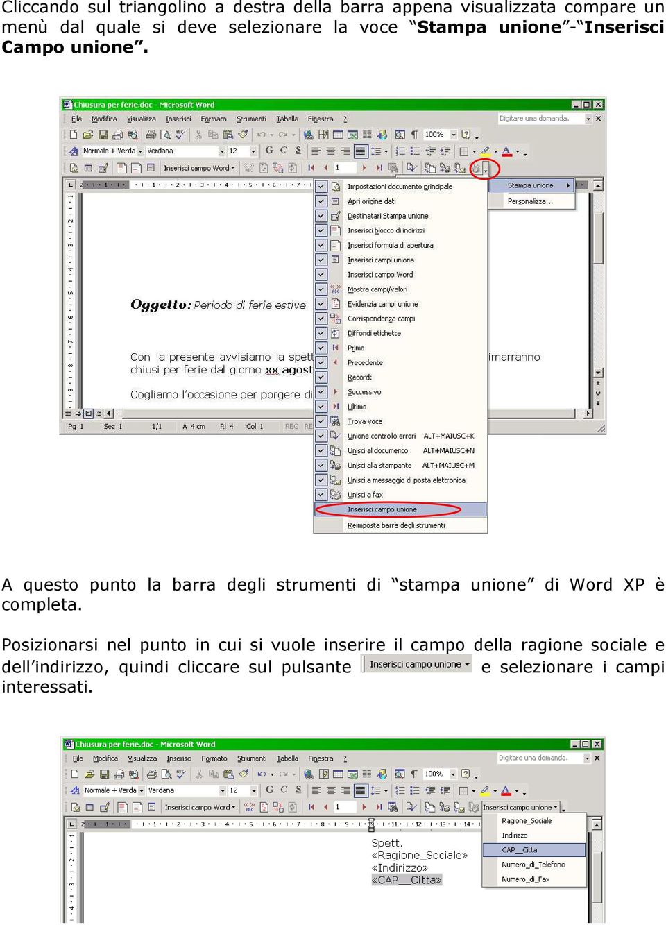 A questo punto la barra degli strumenti di stampa unione di Word XP è completa.