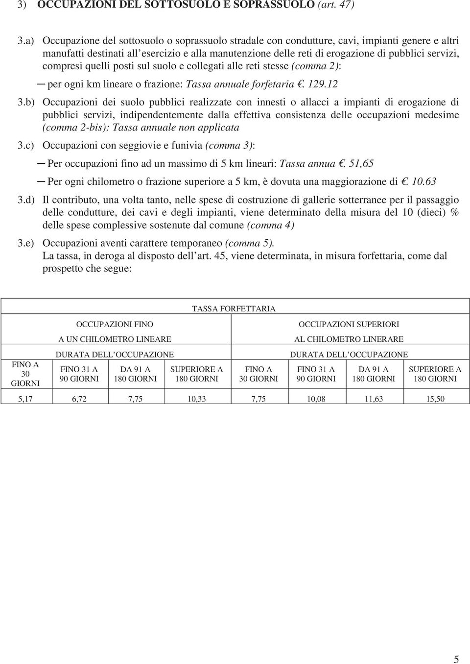 compresi quelli posti sul suolo e collegati alle reti stesse (comma 2): per ogni km lineare o frazione: Tassa annuale forfetaria. 129.12 3.