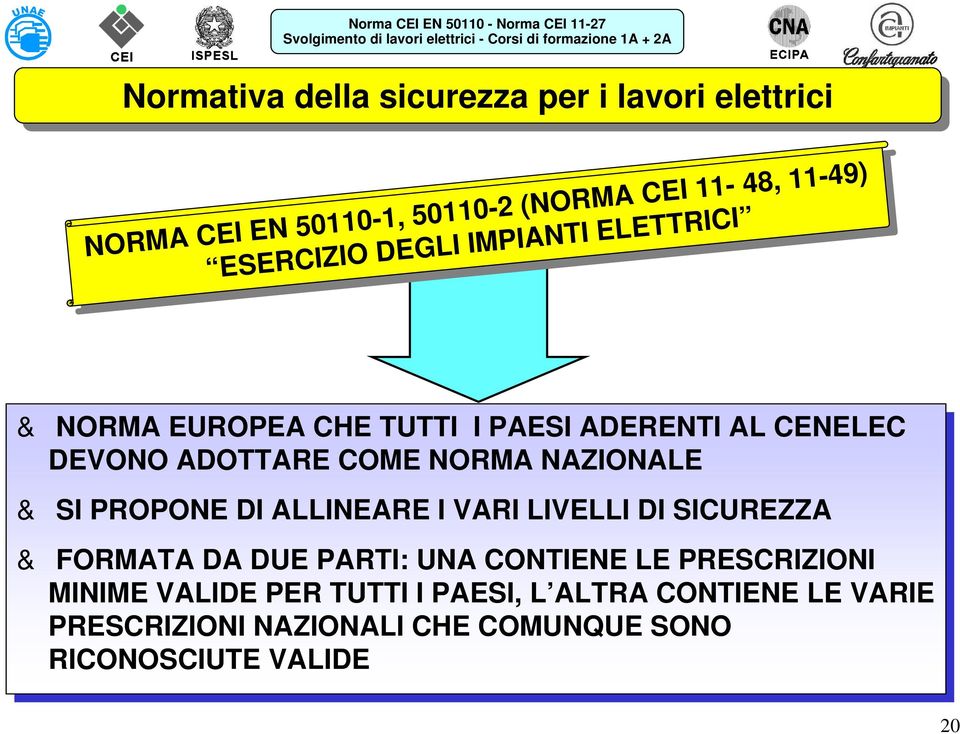 NAZIONALE SI SI PROPONE DI DIALLINEARE I I VARI LIVELLI DI DISICUREZZA FORMATA DA DA DUE PARTI: UNA CONTIENE LE LE