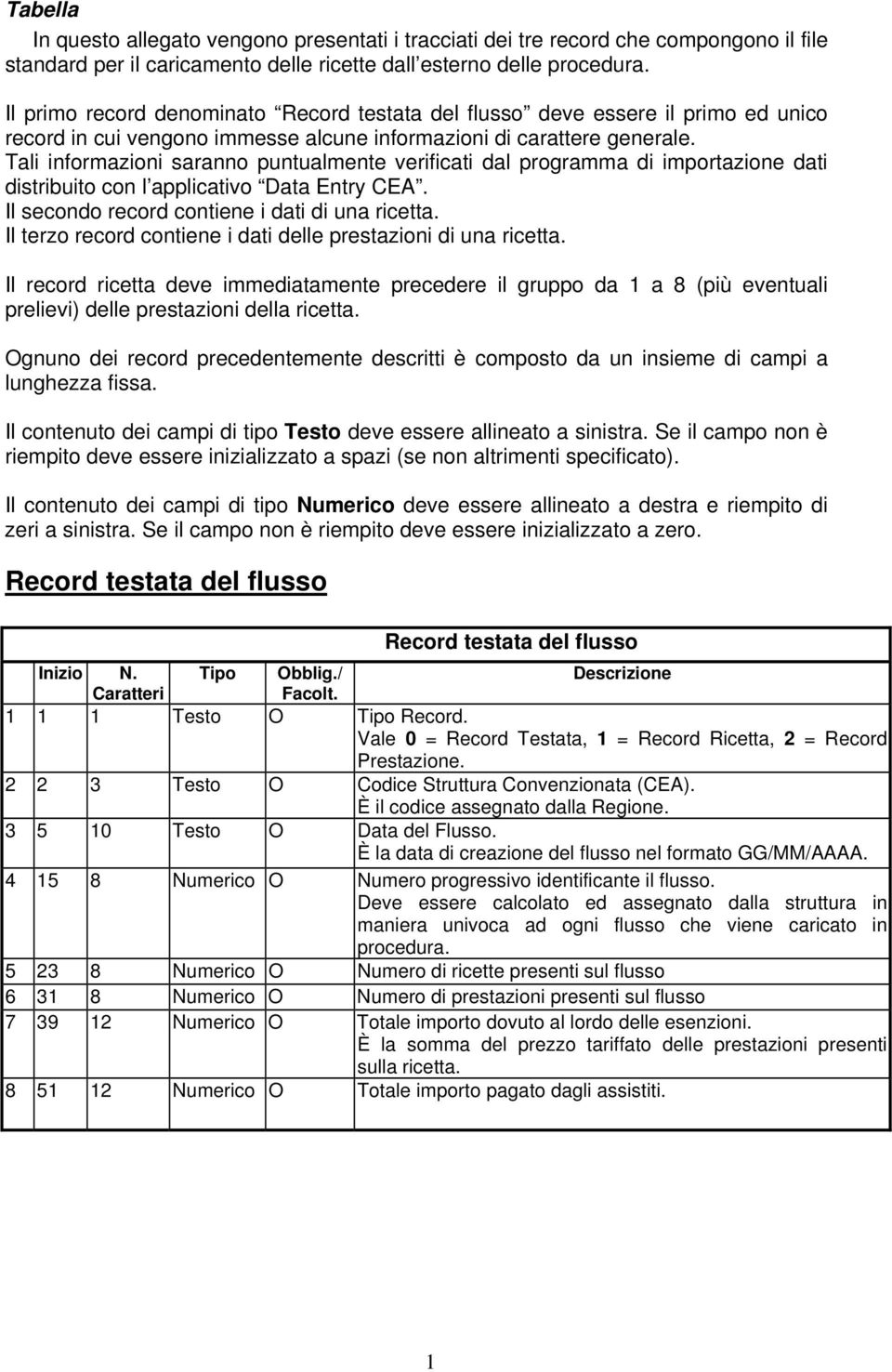 Tali informazioni saranno puntualmente verificati dal programma di importazione dati distribuito con l applicativo Data Entry CEA. Il secondo record contiene i dati di una ricetta.