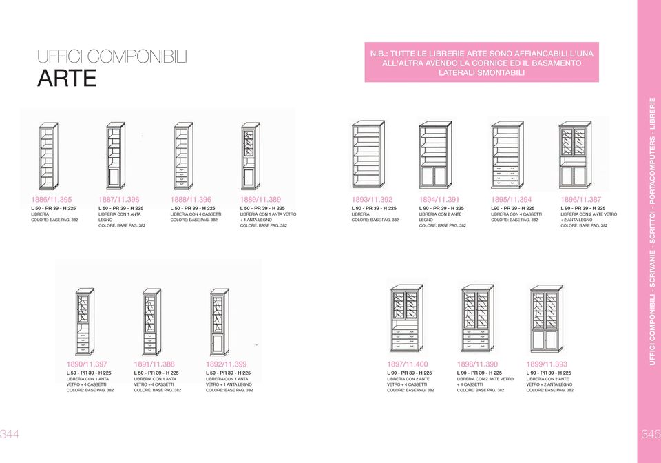 388 l 50 - PR 39 - H 225 libreria con 1 anta vetro + 4 cassetti colore: BASE pag. 382 1888/11.396 l 50 - PR 39 - H 225 libreria con 4 cassetti colore: BASE pag. 382 1892/11.