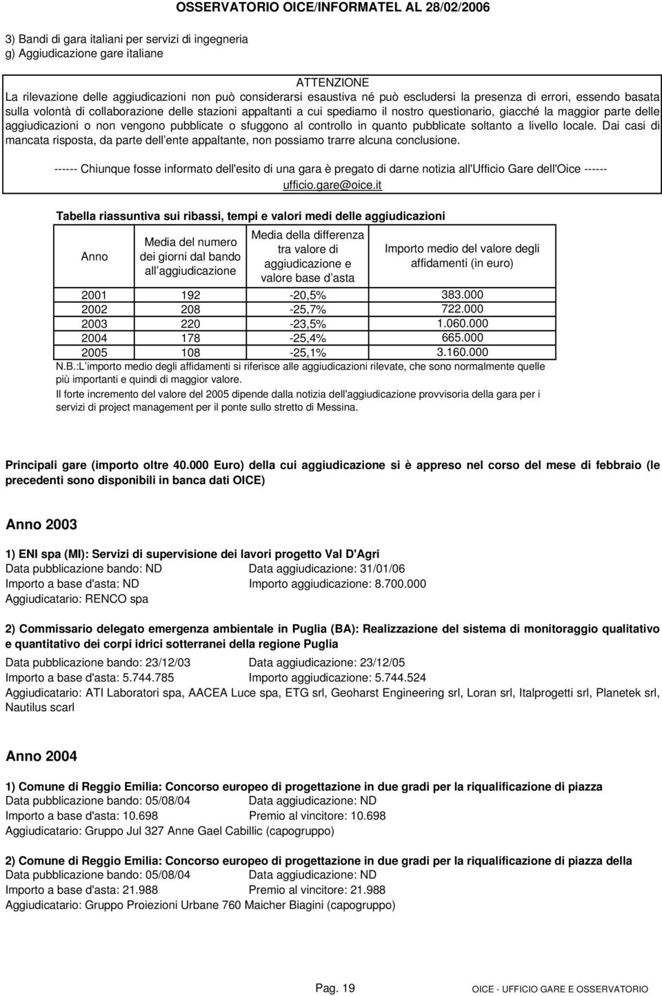 aggiudicazioni o non vengono pubblicate o sfuggono al controllo in quanto pubblicate soltanto a livello locale.