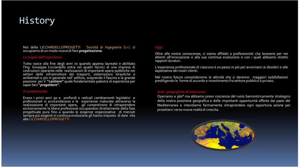 Giuseppe Licciardello entra nei quadri tecnici di una impresa di costruzioni operante nelle realizzazioni di importanti opere pubbliche nei settori delle infrastrutture dei trasporti, sistemazioni