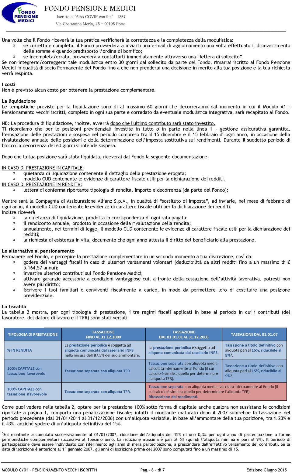 Se non integrerai/correggerai tale modulistica entro 30 giorni dal sollecito da parte del Fondo, rimarrai iscritto al Fondo Pensione Medici in qualità di socio Permanente del Fondo fino a che non