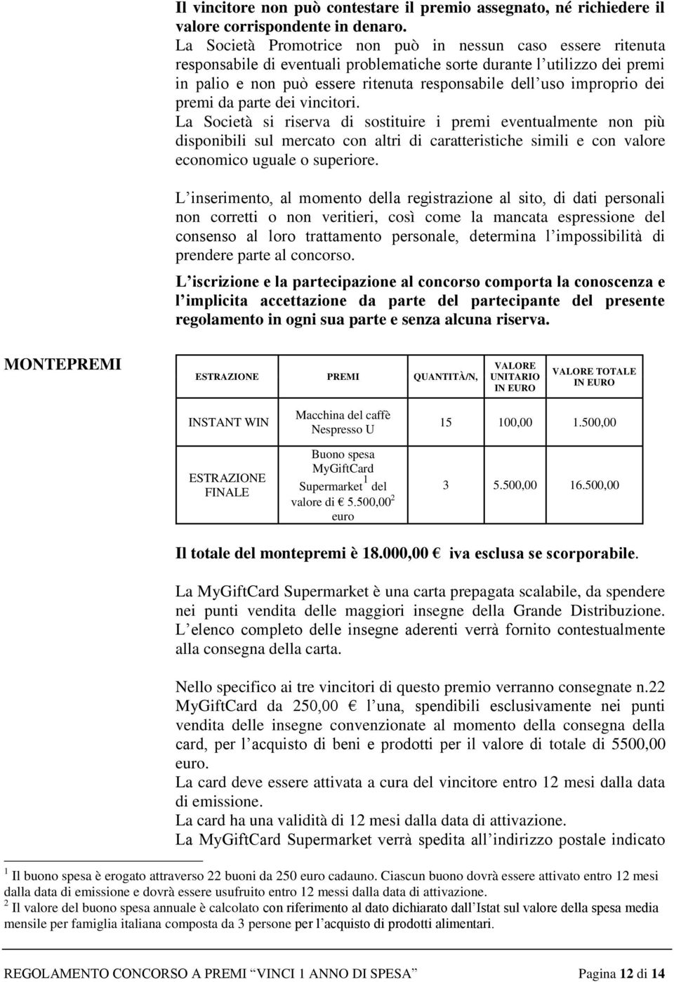 improprio dei premi da parte dei vincitori.