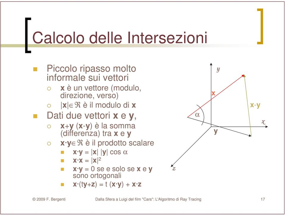 il prodotto scalare x y = x y cos α x x = x 2 x y = 0 se e solo se x e y sono ortogonali x (ty+z) = t (x