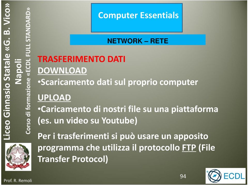 (es. un video su Youtube) Per i trasferimenti si può usare un
