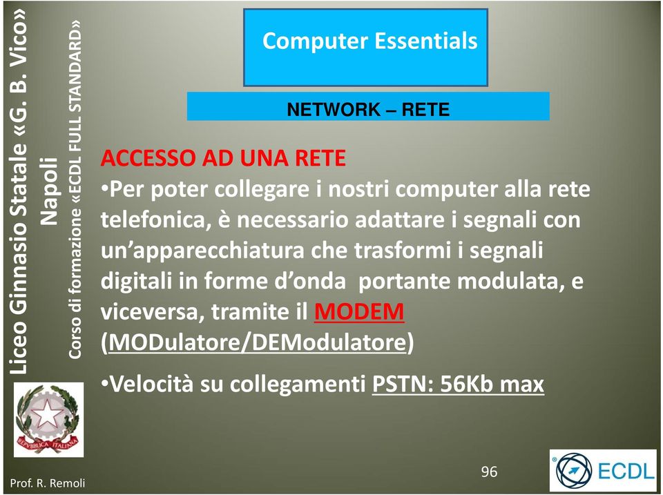 trasformi i segnali digitali in forme d onda portante modulata, e