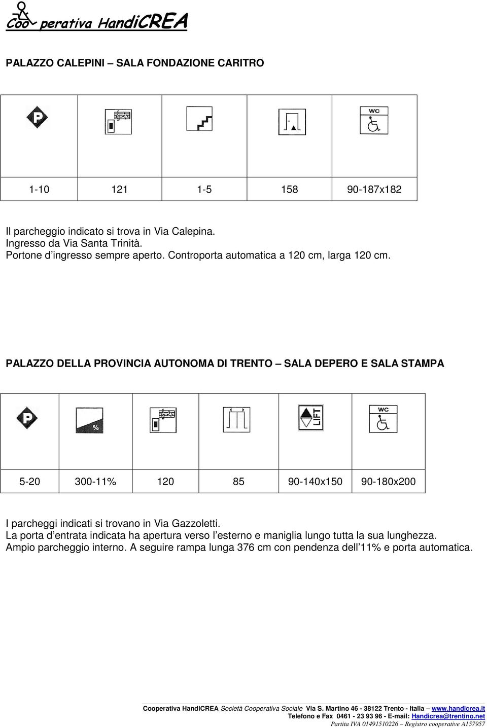 PALAZZO DELLA PROVINCIA AUTONOMA DI TRENTO SALA DEPERO E SALA STAMPA 5-20 300-11% 120 85 90-140x150 90-180x200 I parcheggi indicati si trovano in