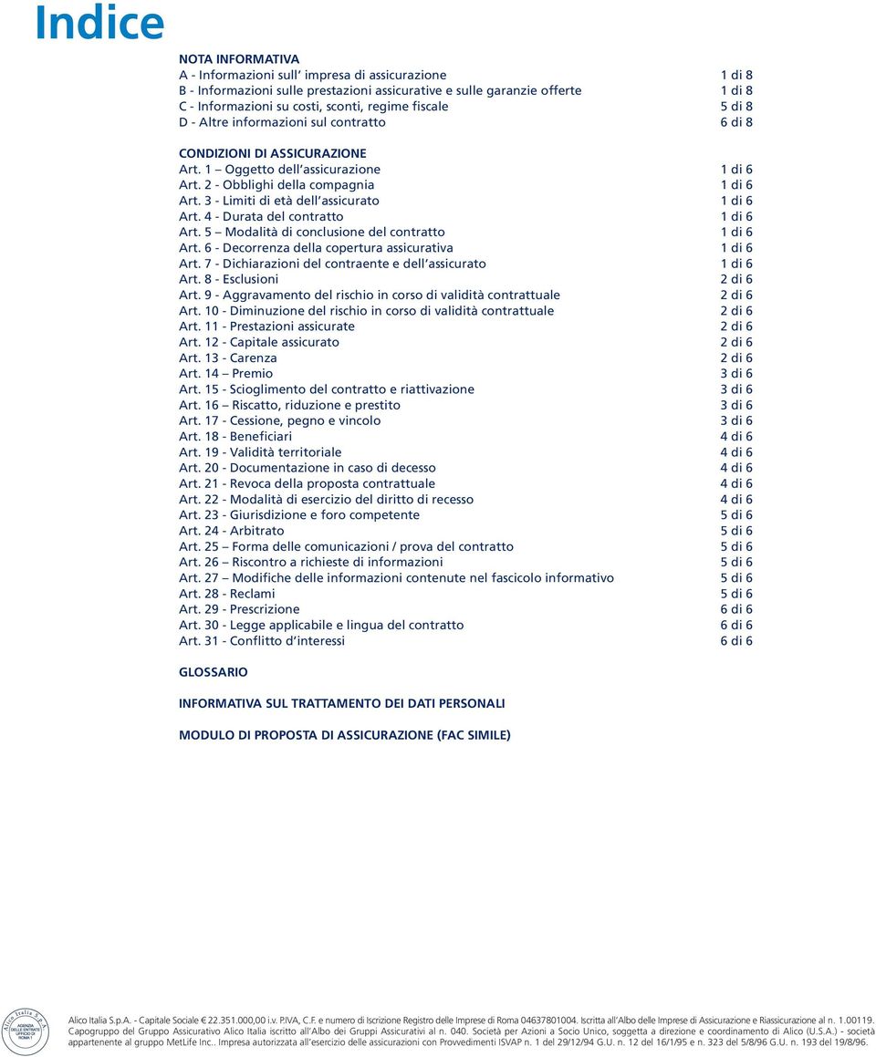 3 - Limiti di età dell assicurato 1 di 6 Art. 4 - Durata del contratto 1 di 6 Art. 5 Modalità di conclusione del contratto 1 di 6 Art. 6 - Decorrenza della copertura assicurativa 1 di 6 Art.