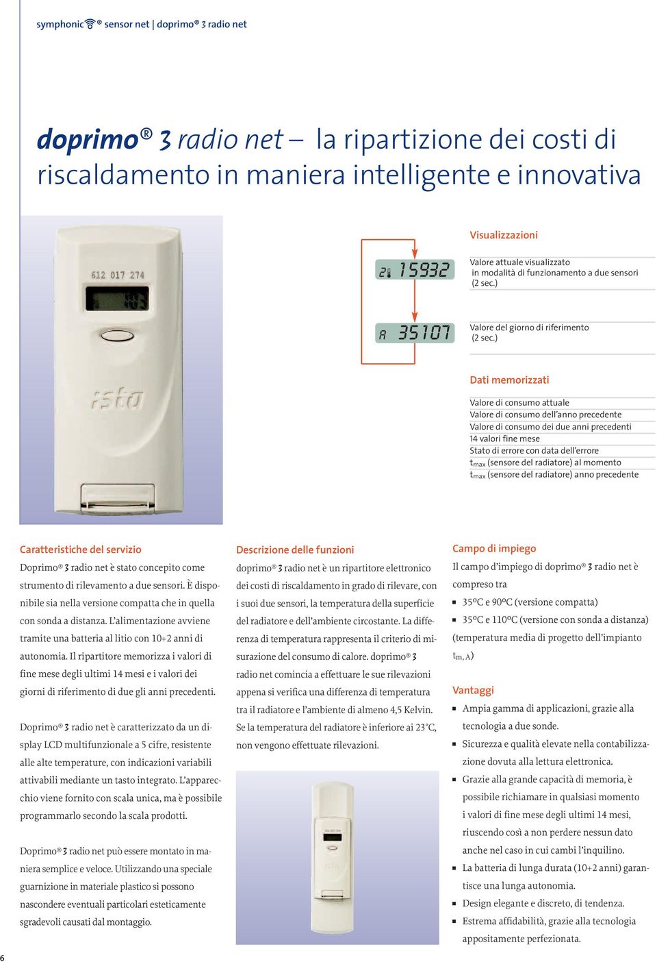 ) Dati memorizzati Valore di consumo attuale Valore di consumo dell anno precedente Valore di consumo dei due anni precedenti 14 valori fine mese Stato di errore con data dell errore t max (sensore