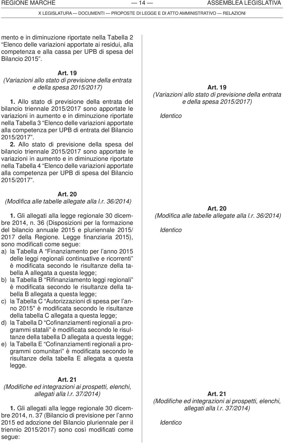 Allo stato di previsione della entrata del bilancio triennale 2015/2017 sono apportate le variazioni in aumento e in diminuzione riportate nella Tabella 3 Elenco delle variazioni apportate alla