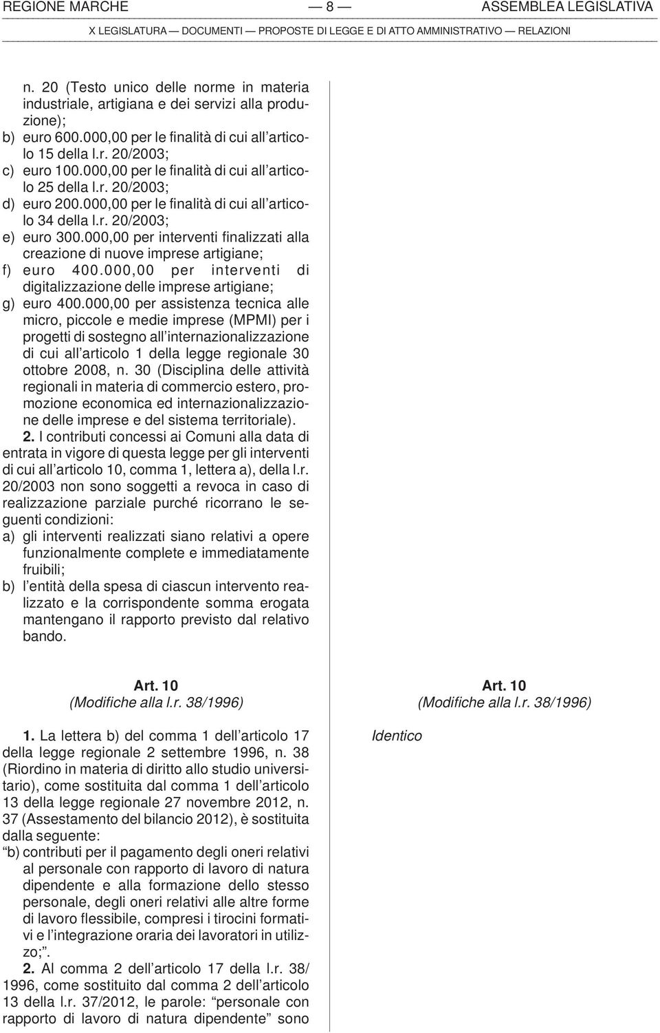 00 per le finalità di cui all articolo 25 della l.r. 20/2003; d) euro 200.00 per le finalità di cui all articolo 34 della l.r. 20/2003; e) euro 300.