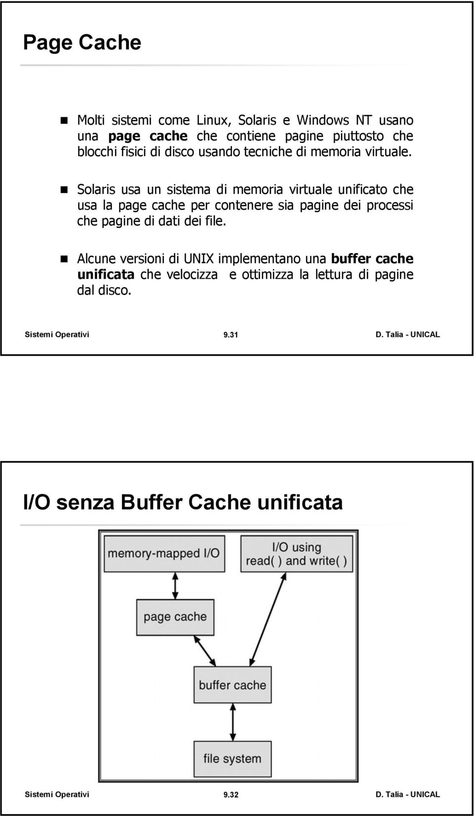 Solaris usa un sistema di memoria virtuale unificato che usa la page cache per contenere sia pagine dei processi che