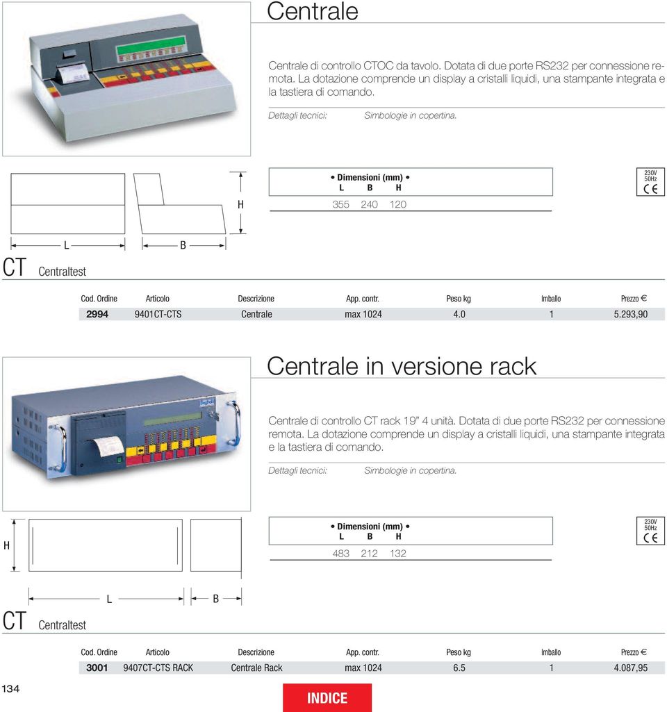 293,90 Centrale in versione rack Centrale di controllo rack 19 4 unità. Dotata di due porte RS232 per connessione remota.