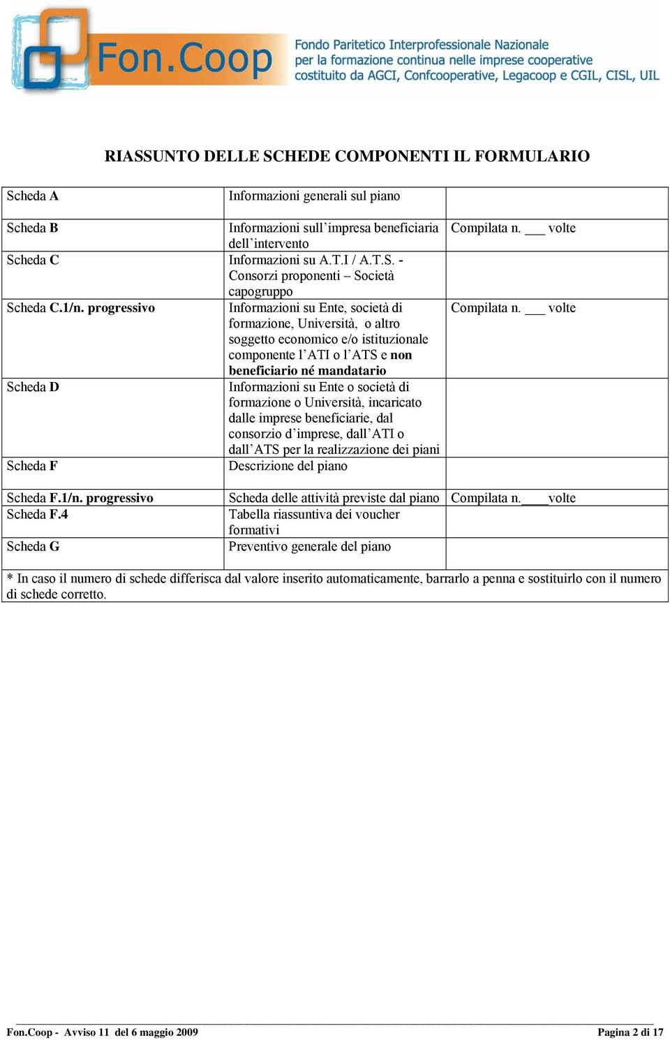 su Ente o società di formazione o Università, incaricato dalle imprese beneficiarie, dal consorzio d imprese, dall ATI o dall ATS per la realizzazione dei piani Scheda F Descrizione del piano