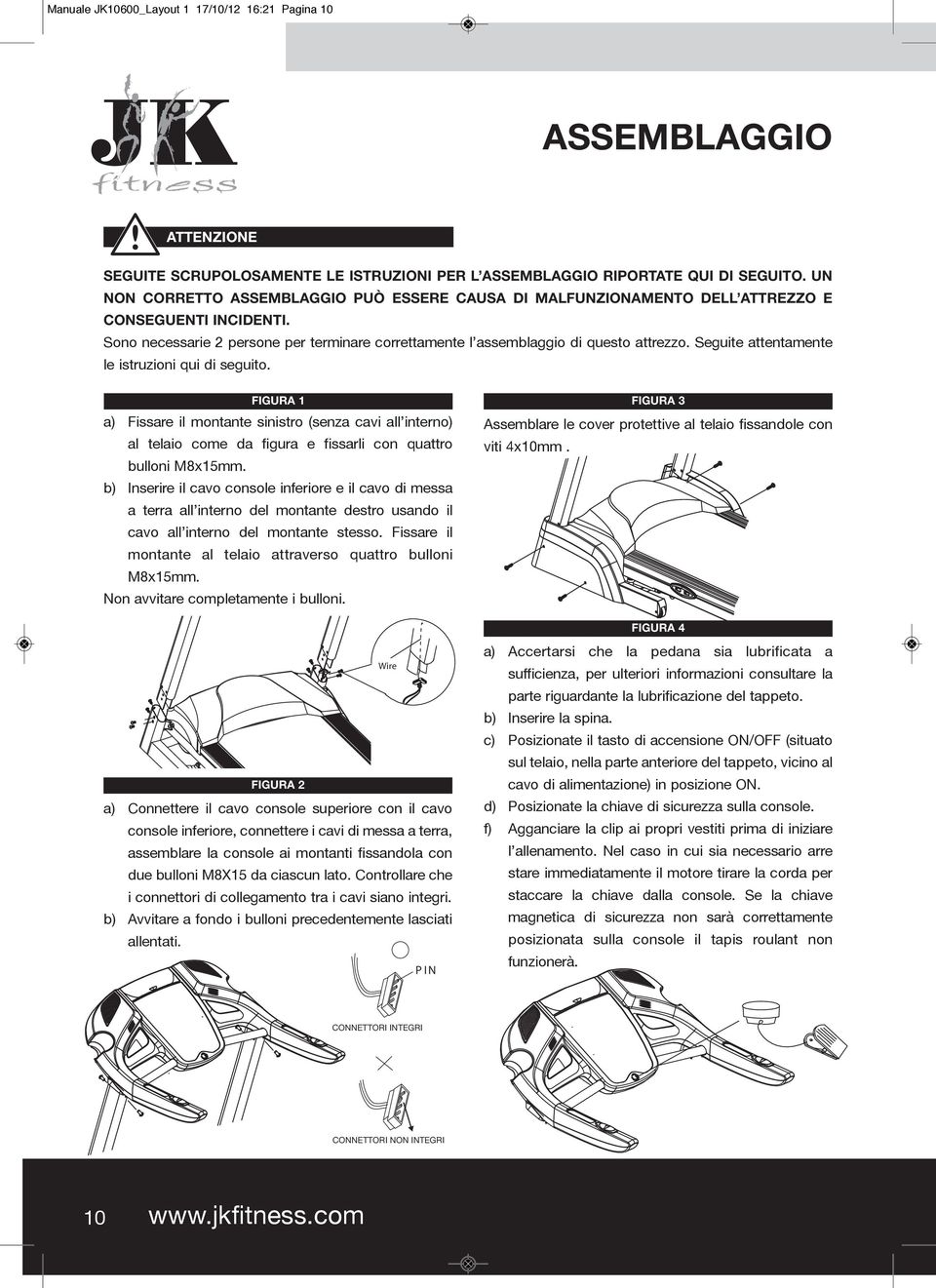 Seguite attentamente le istruzioni qui di seguito. FIGURA 1 a) fissare il montante sinistro (senza cavi all interno) al telaio come da figura e fissarli con quattro bulloni M8x15mm.