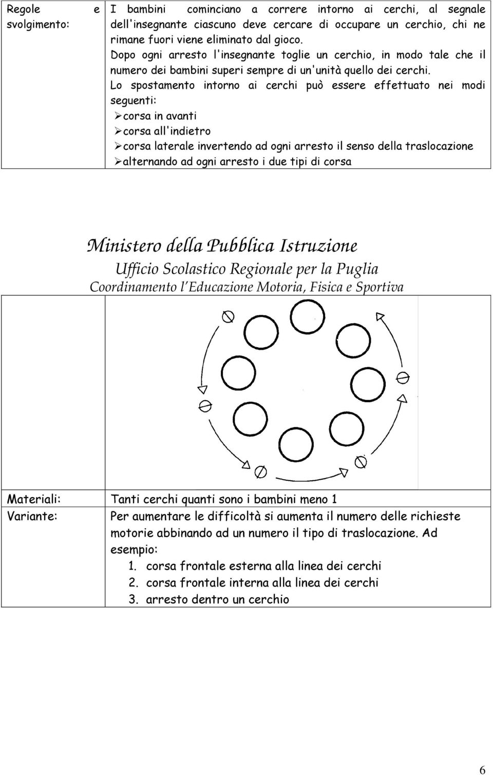 ¾FRUVDODWHUDOHLQYHUWHQGRDGRJQLDUUHVWRLOVHQVRGHOODWUDVORFD]LRQH ¾DOWHUQDQGRDGRJQLDUUHVWRLGXHWLSLGLFRUVD Coordinamento l Educazione Motoria, Fisica e Sportiva 0DWHULDOL 9DULDQWH