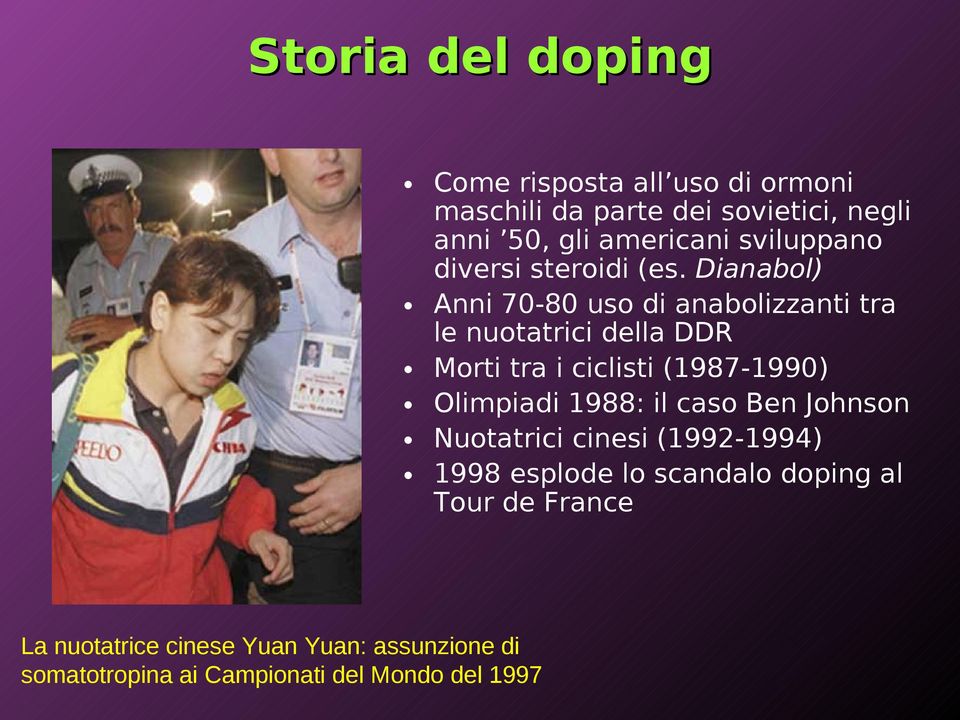 Dianabol) Anni 70-80 uso di anabolizzanti tra le nuotatrici della DDR Morti tra i ciclisti (1987-1990) Olimpiadi