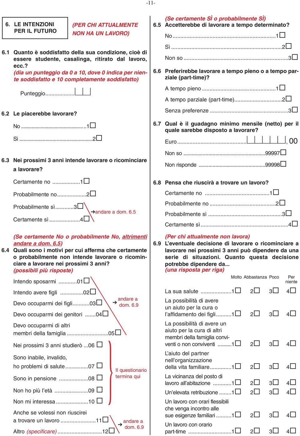 3 Nei prossimi 3 anni intende lavorare o ricominciare a lavorare? Certamente no...1 Probabilmente no...2 Probabilmente sì...3 dom. 6.5 Certamente sì.