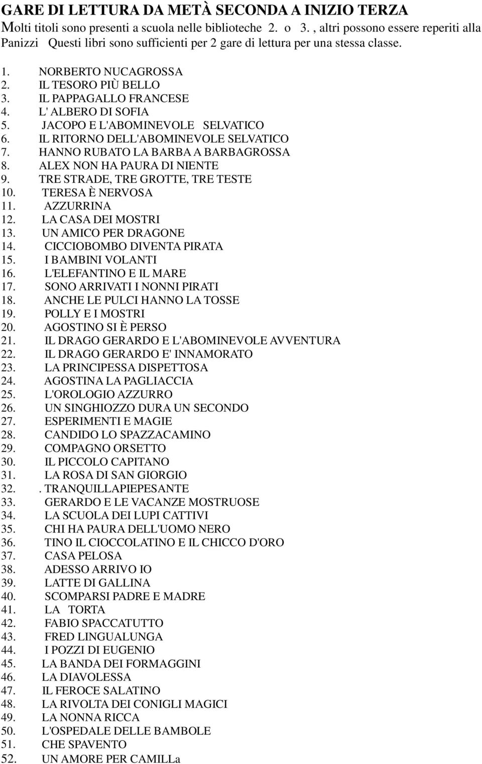 L' ALBERO DI SOFIA 5. JACOPO E L'ABOMINEVOLE SELVATICO 6. IL RITORNO DELL'ABOMINEVOLE SELVATICO 7. HANNO RUBATO LA BARBA A BARBAGROSSA 8. ALEX NON HA PAURA DI NIENTE 9.