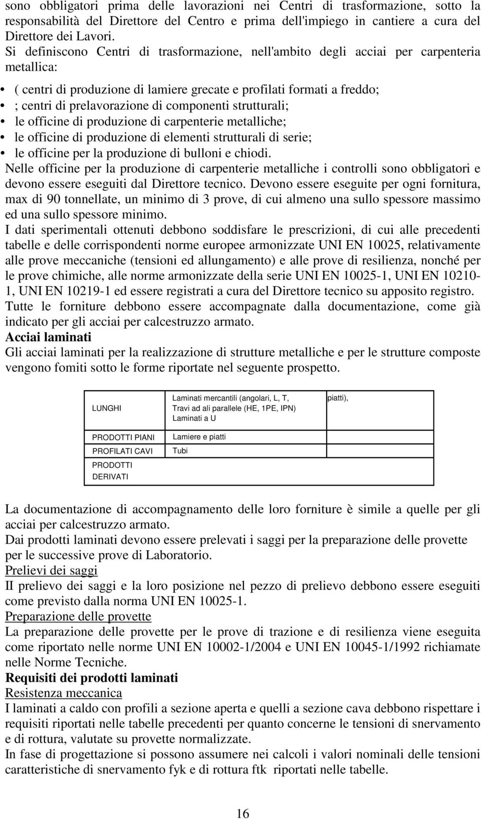 componenti strutturali; le officine di produzione di carpenterie metalliche; le officine di produzione di elementi strutturali di serie; le officine per la produzione di bulloni e chiodi.